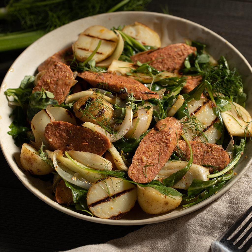 Grilled Potato, Fennel, Bratwurst Salad