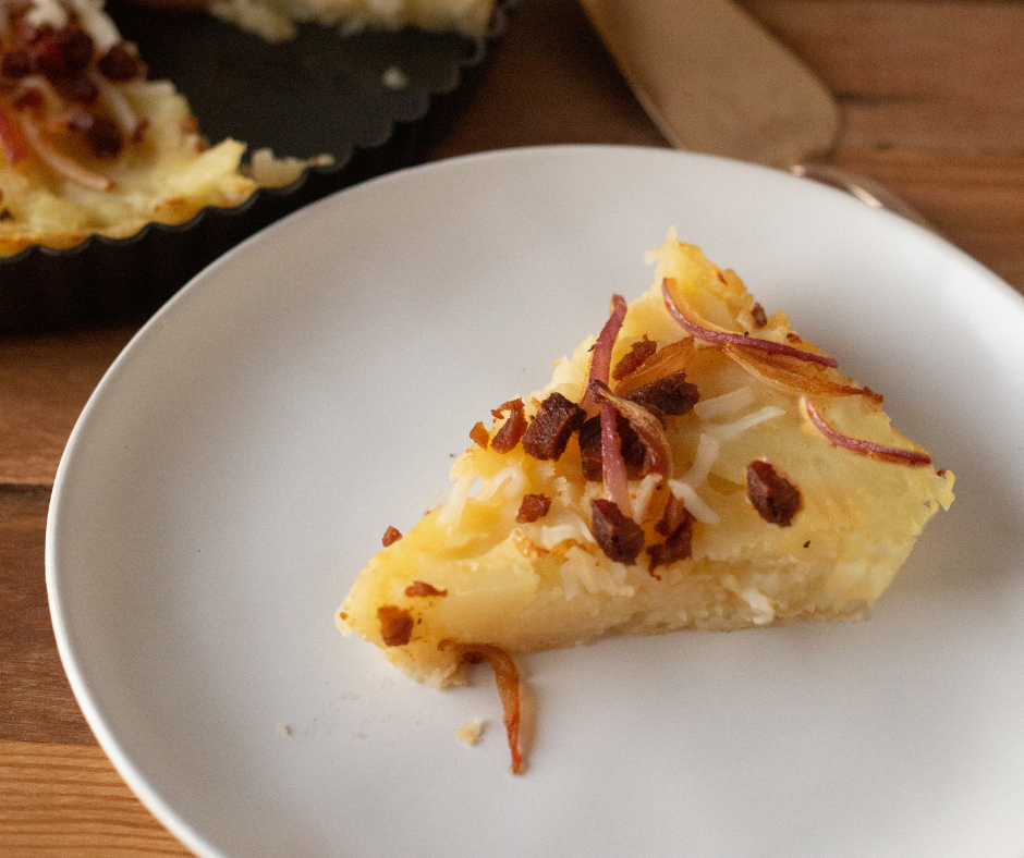 Vegan Caramelized Onion & Potato Tart with The Very Good Bacon